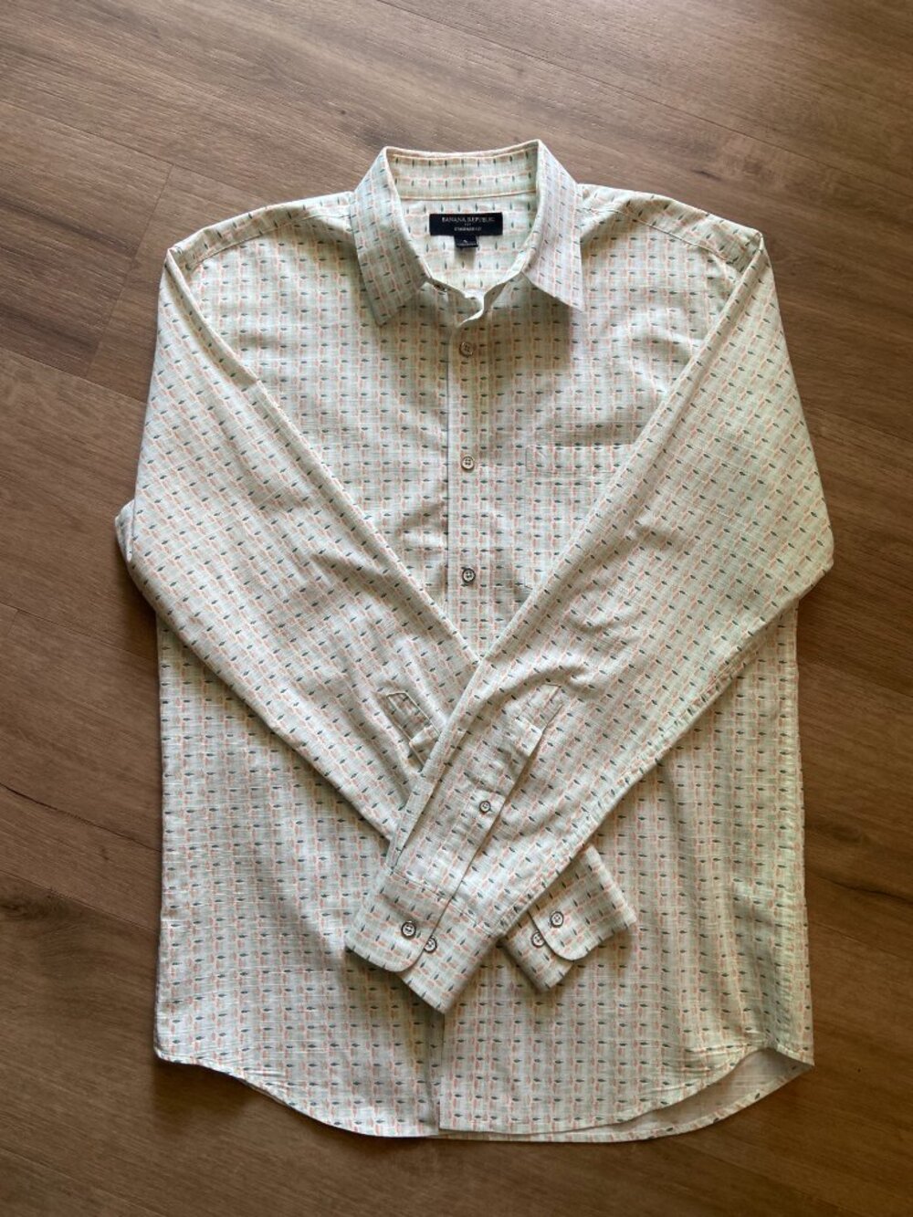 Banana Republic Botanical Button Down LS Shirt Orange/Green Leaf Print Mens S